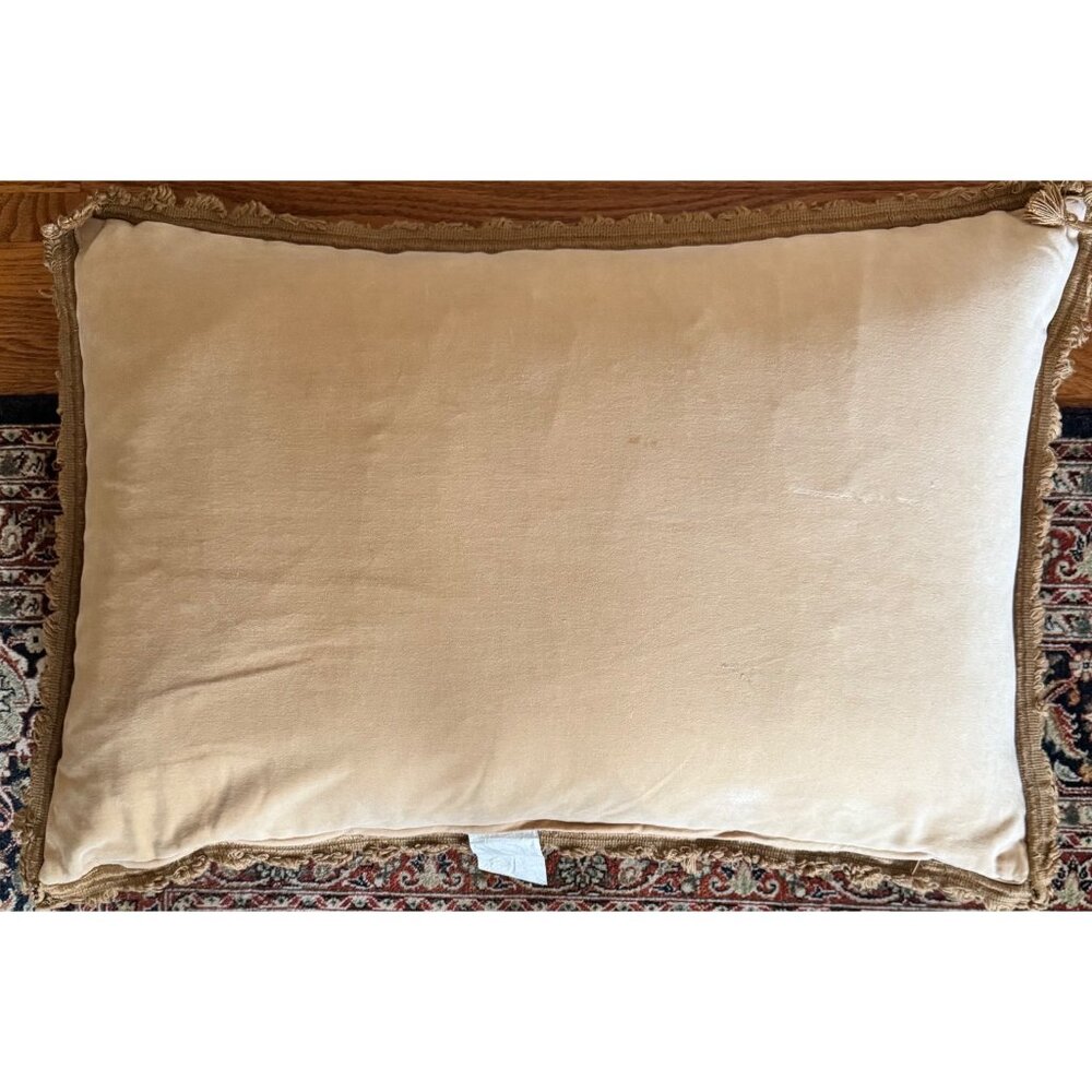 Shabby Tapestry Throw Tassel Pillow Set Beige Cover Floral Embroidered Vintage - Picture 8 of 16